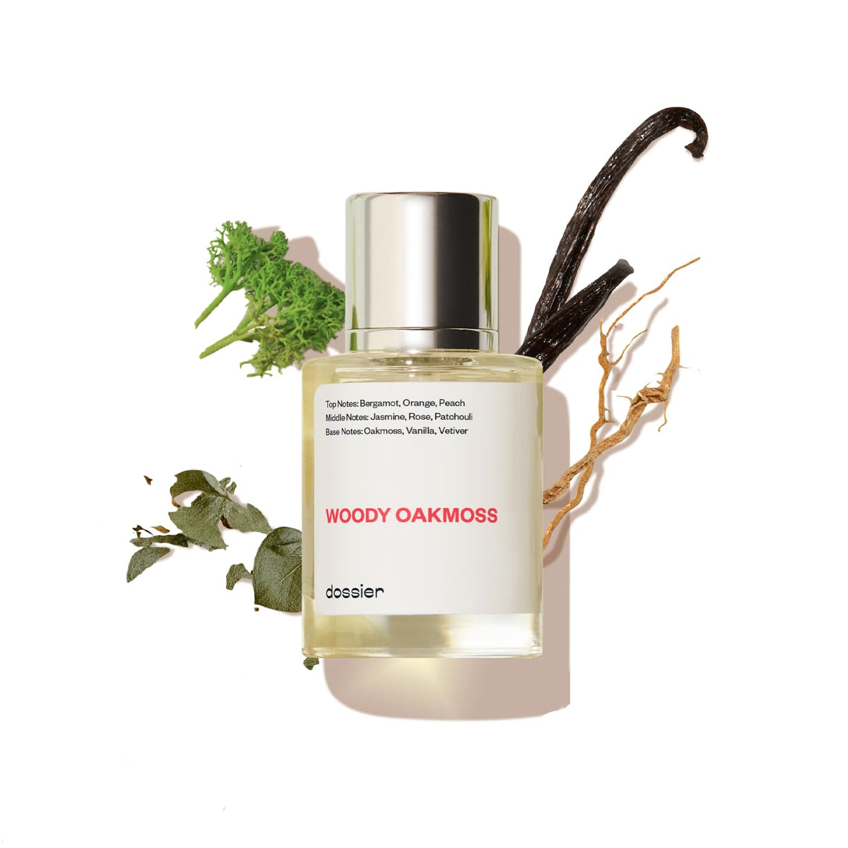 Dossier Woody Oakmoss bottle front view for daily wear and premium presence