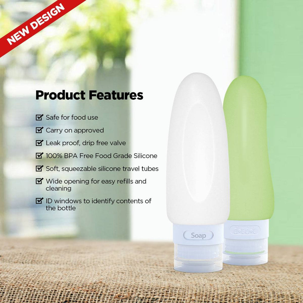 Dot&Dot drip-free dispenser valve prevents leaks in luggage.