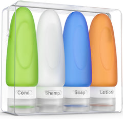 Dot&Dot silicone travel bottles with wide mouth for easy refilling.