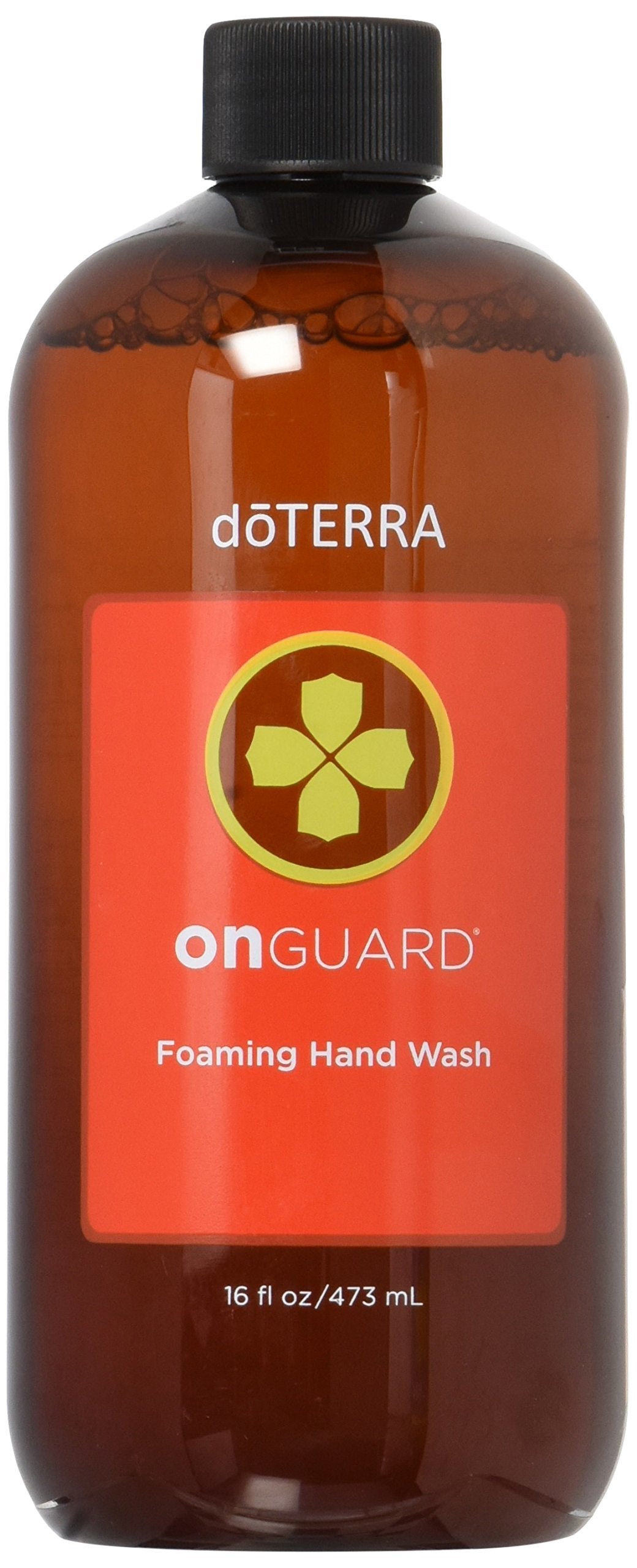 doTERRA On Guard foaming hand wash refill bottle spout showing easy dispensing and spice aroma