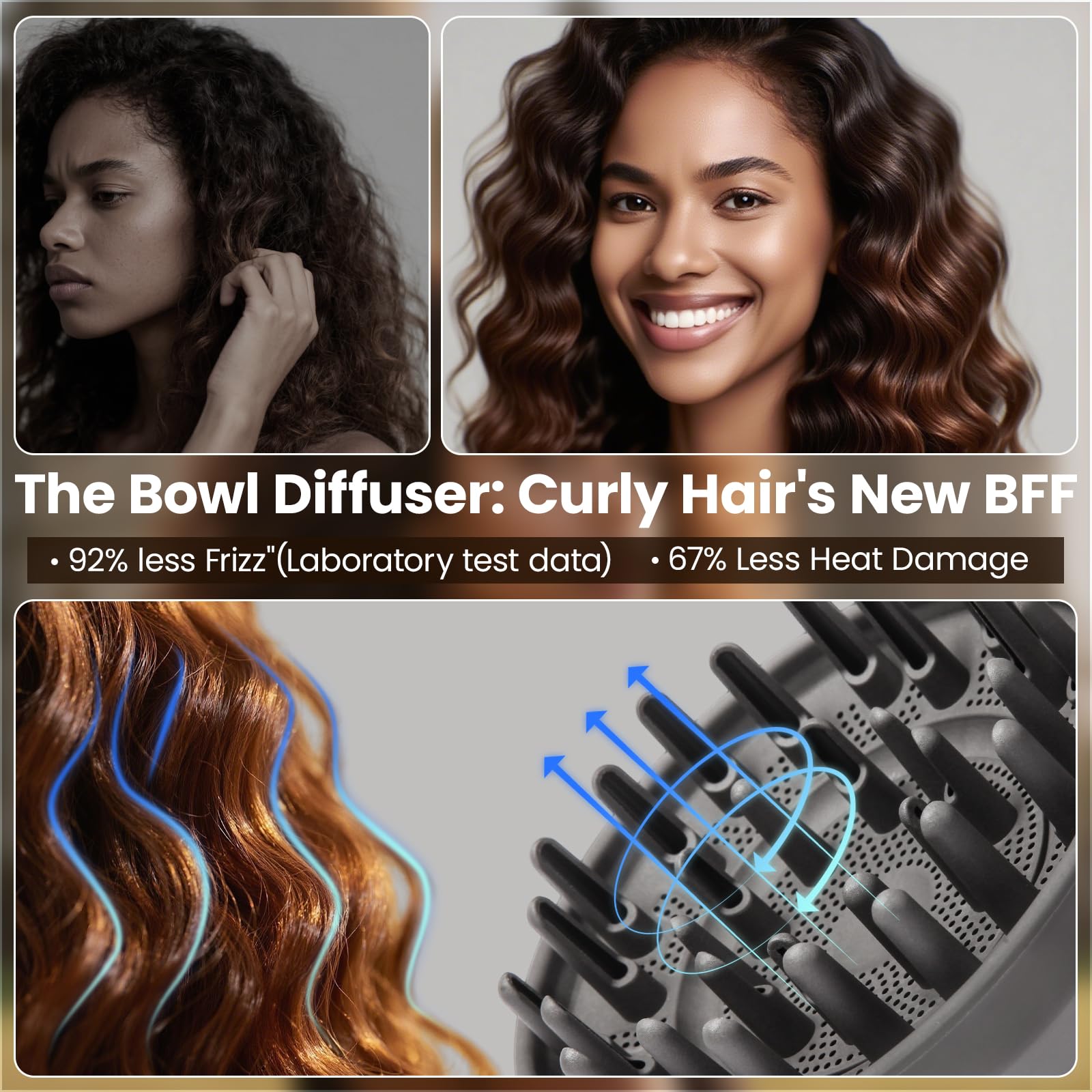 Dotspun diffuser attachment for Dyson Airwrap HS05, grey, promotes voluminous waves with gentle drying