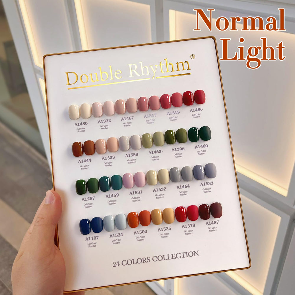 Double Rhythm 24-pigmented gel polishes in a row showcasing even coverage