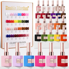 Double Rhythm 28Pcs gel polish set color collection swatches for home manicure.