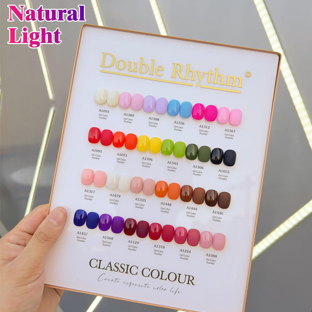 Double Rhythm 28Pcs kit includes base and top coats for easy DIY nails.