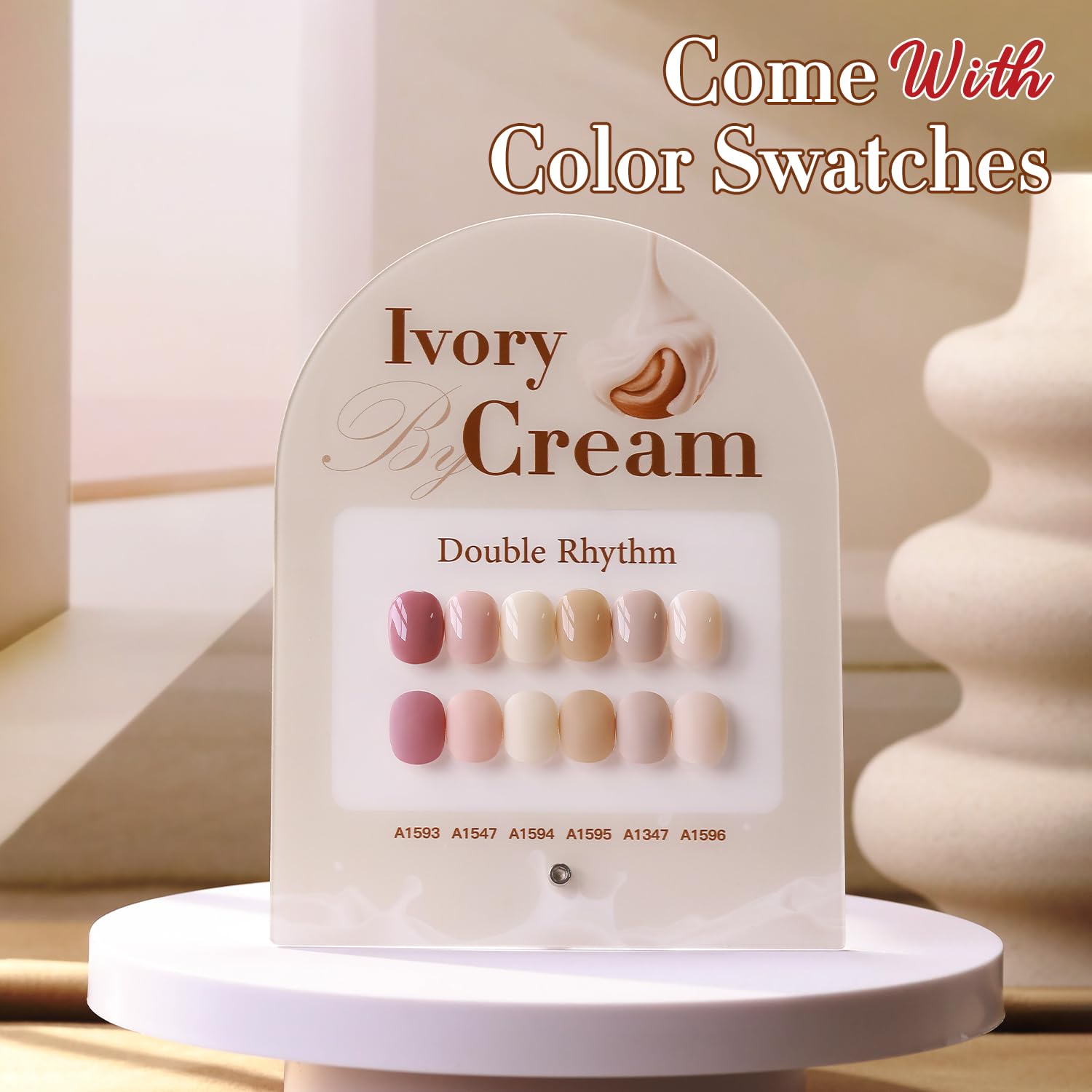Double Rhythm swatch cards display the shimmer pigment and smooth coverage.