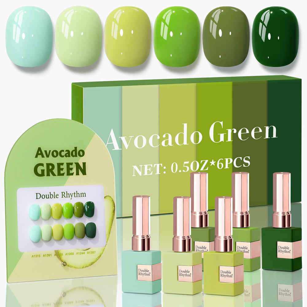 Double Rhythm 6pcs gel polish set with bottle close-up showing rich color.