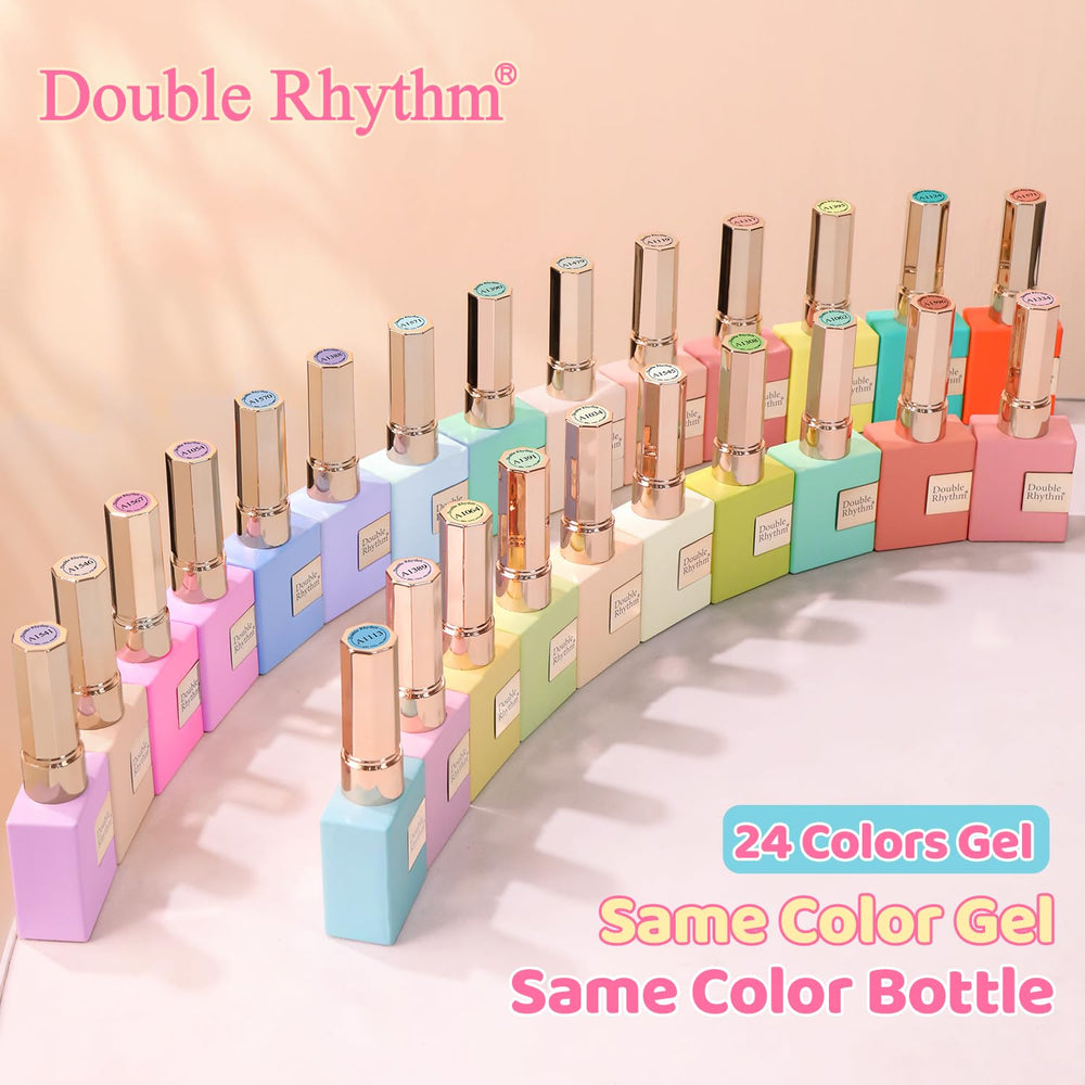 Double Rhythm base/top/build gel trio for strong adhesion.