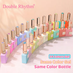 Double Rhythm base/top/build gel trio for strong adhesion.