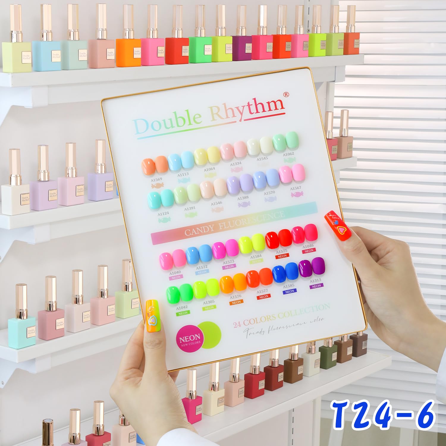 Base, top and building gels by Double Rhythm ready for at-home nail art.