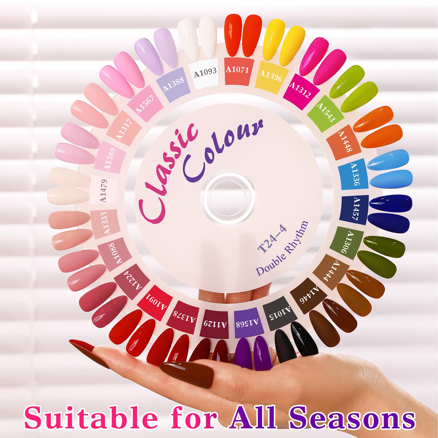 Double Rhythm base and top gels shown for durable salon-like finish.