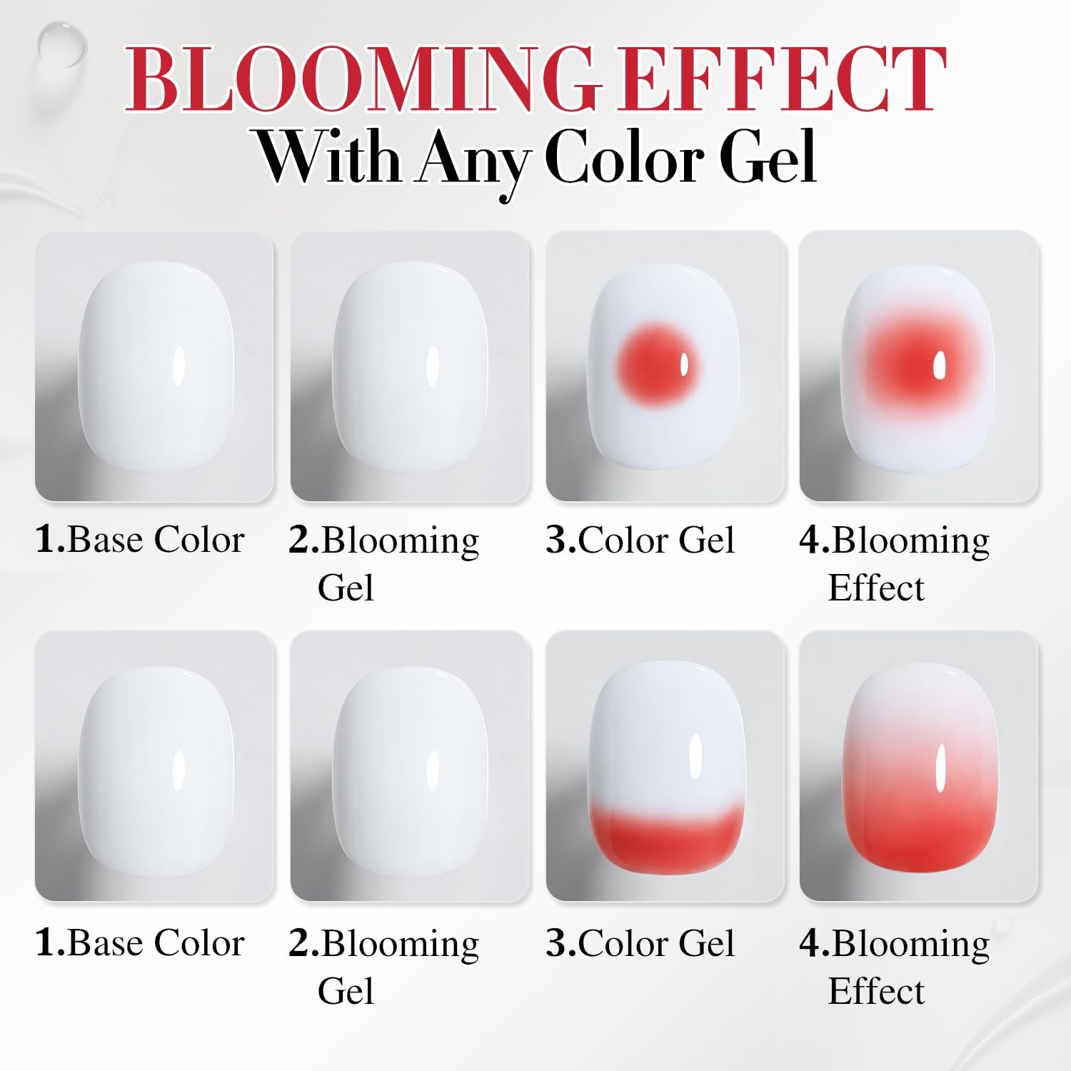 Double Rhythm Blooming Gel used on French manicure with soft blooming accents.