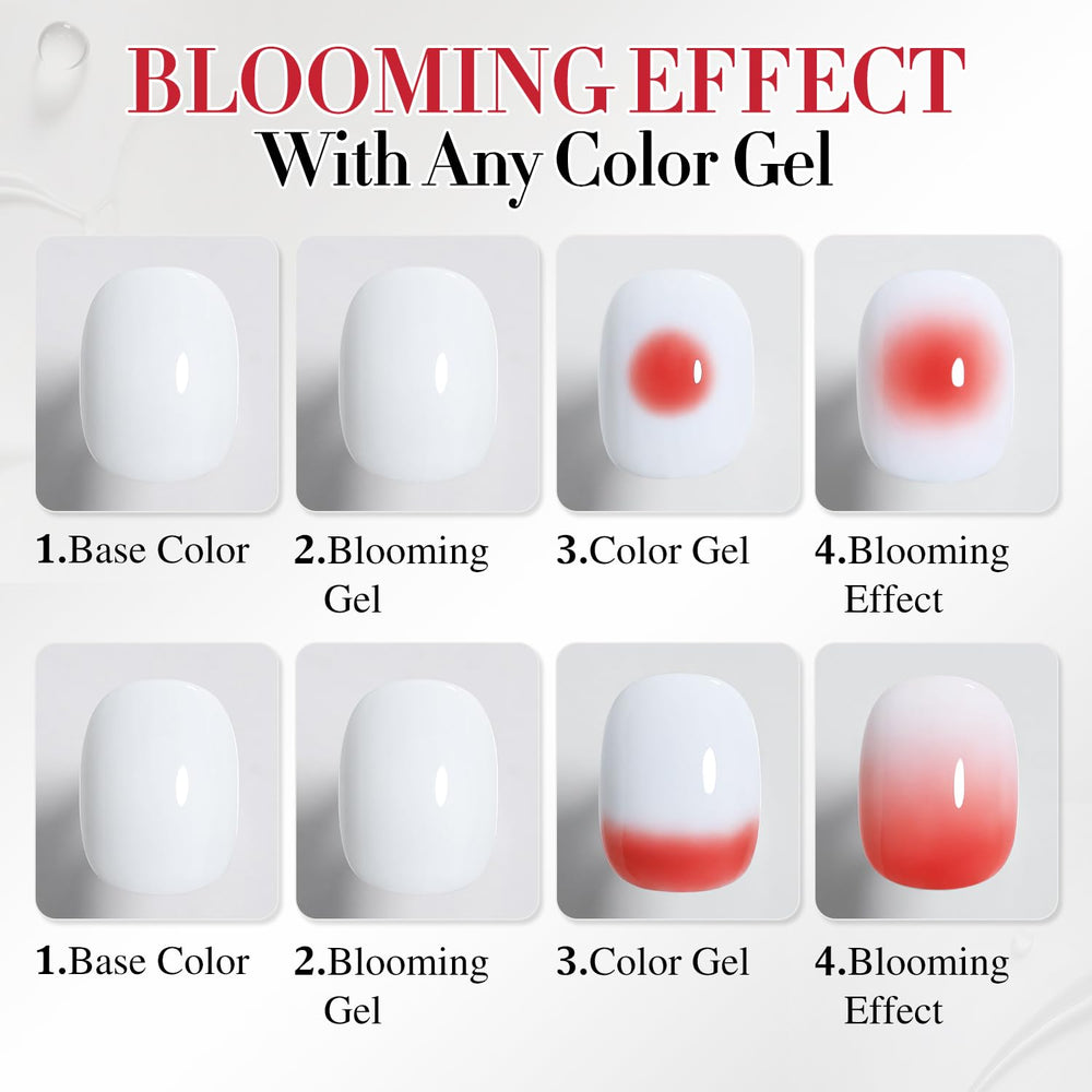 Double Rhythm Blooming Gel used on French manicure with soft blooming accents.