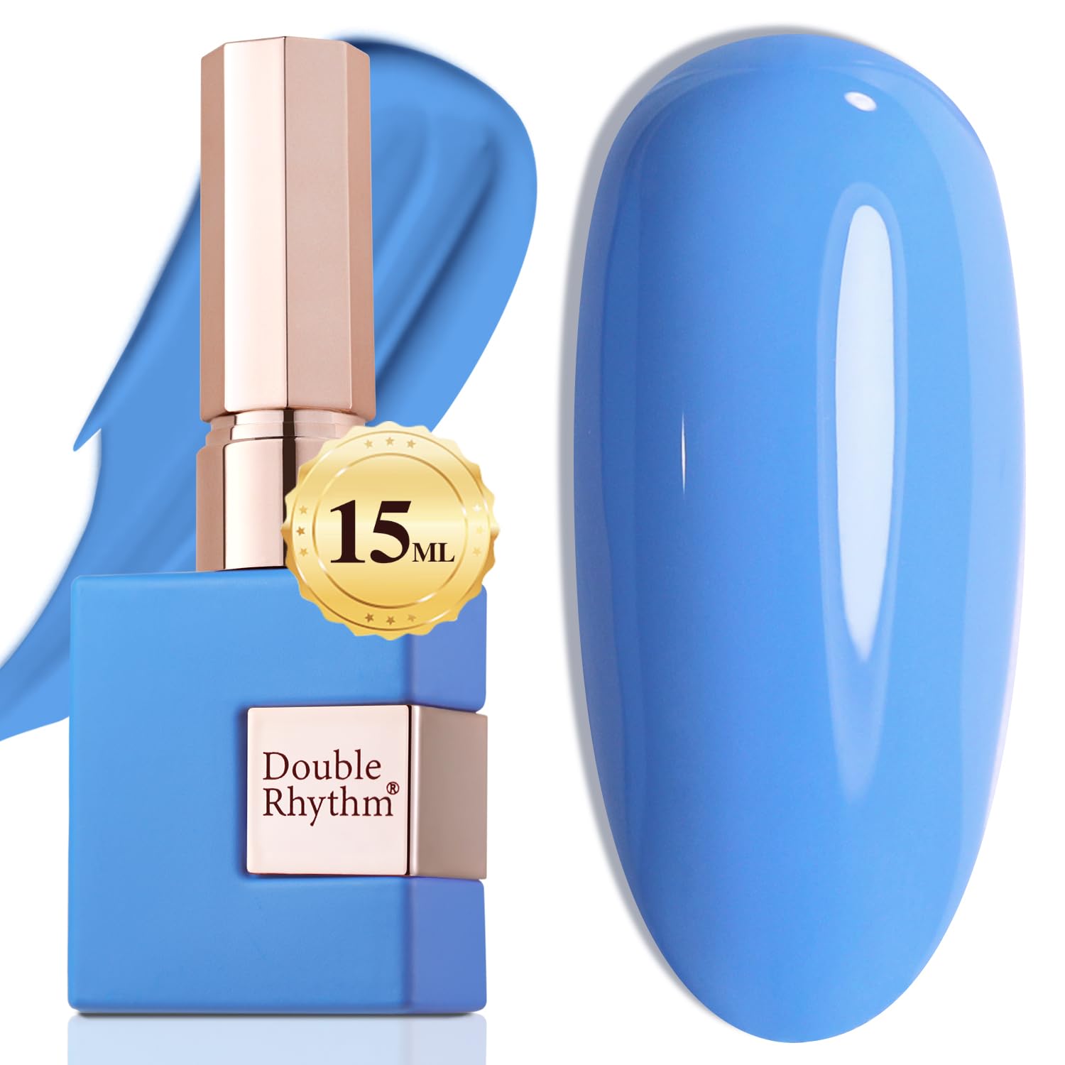 Double Rhythm blue sheer 15ml bottle ready for precise, smooth application.
