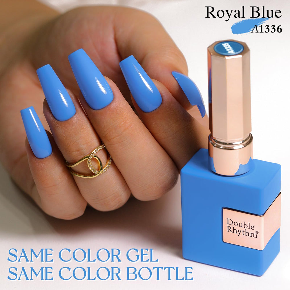 Double Rhythm blue sheer gel polish cap closeup for even color distribution.