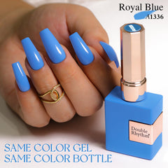 Double Rhythm blue sheer gel polish cap closeup for even color distribution.
