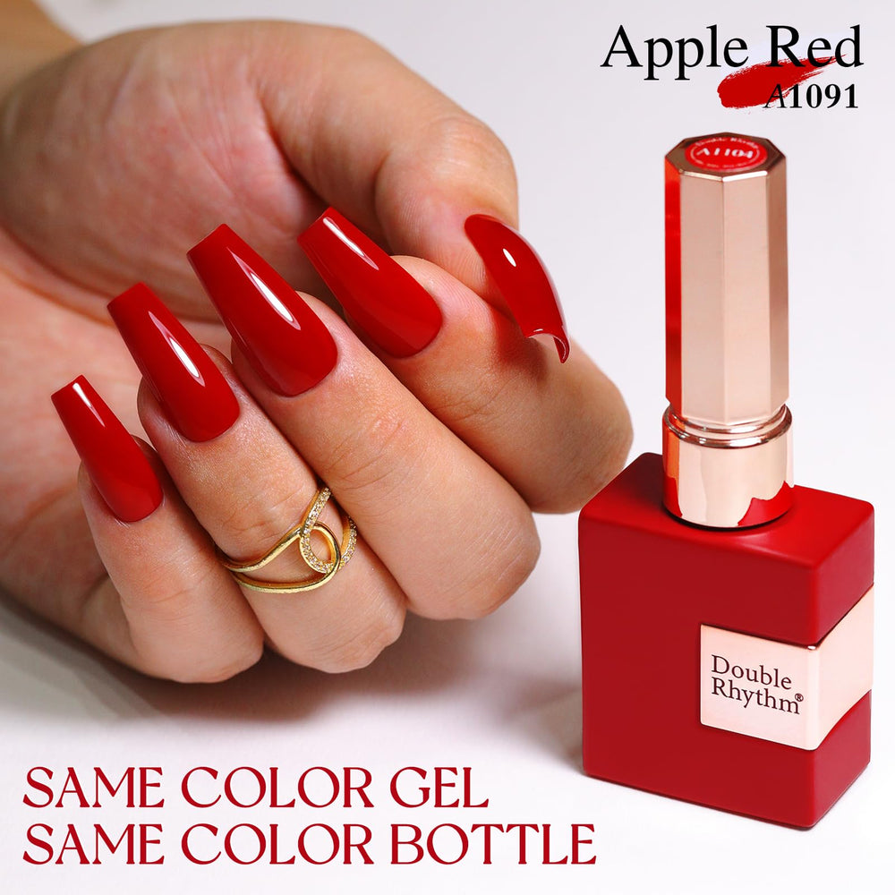 Double Rhythm brick-red gel polish application demonstrates even coverage