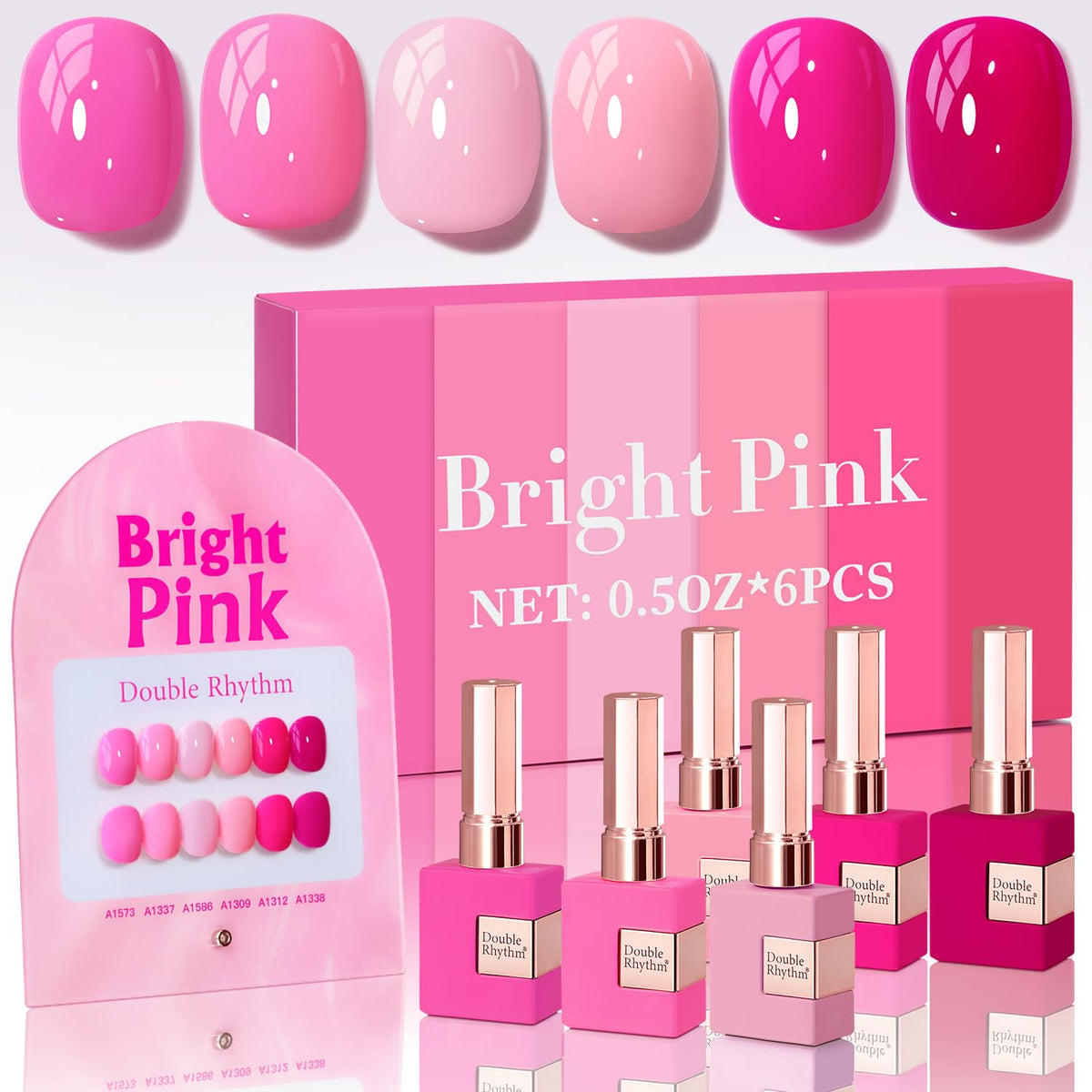 Double Rhythm gel polish bottle in neon light pink for vibrant at home manis