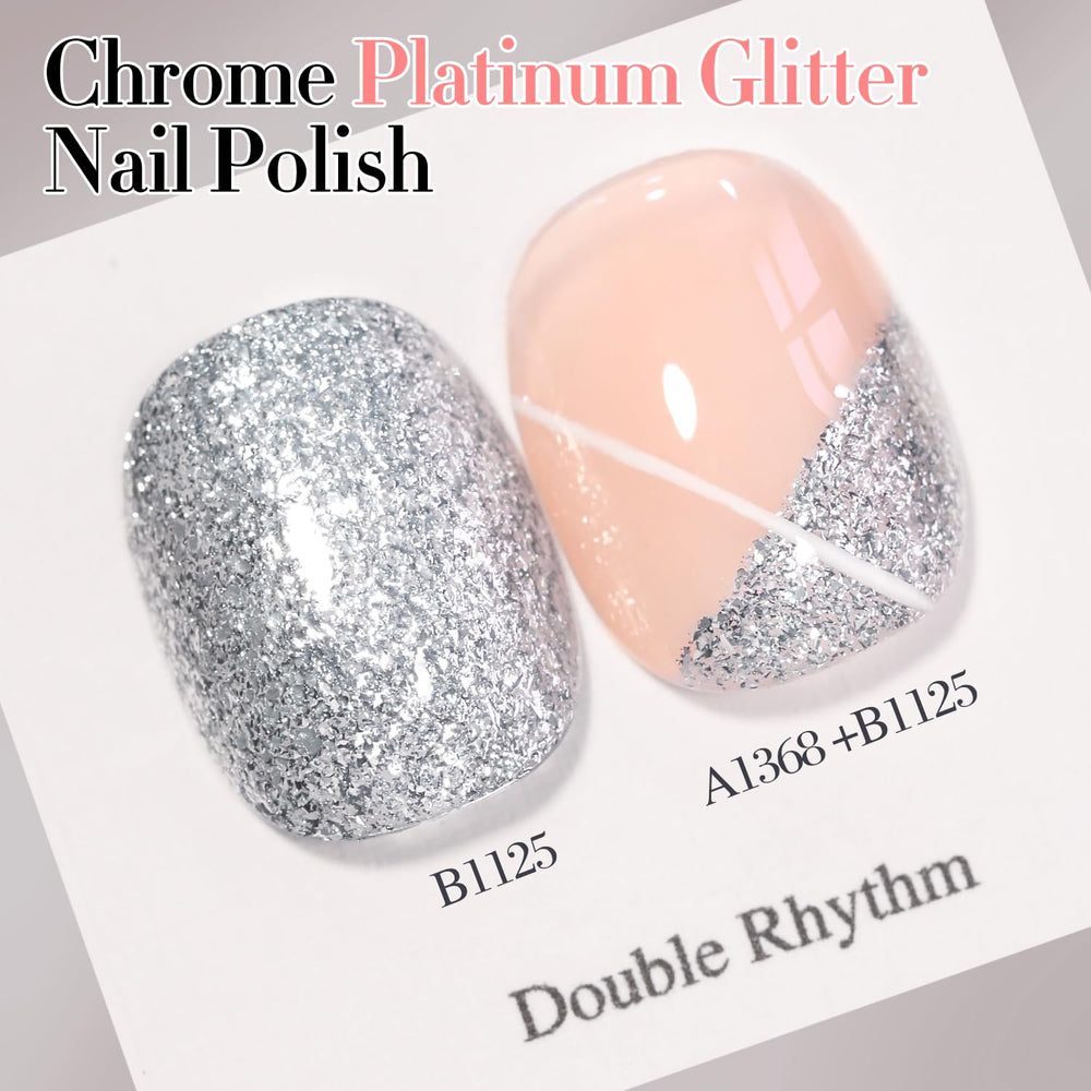 Double Rhythm Glitter plata, efecto reflectante y uñas brillantes.