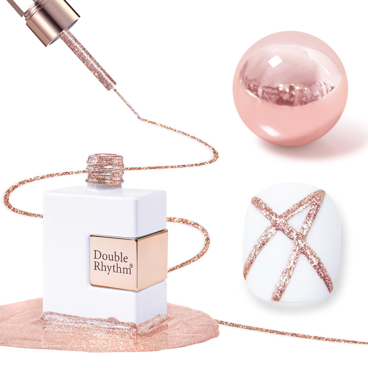Double Rhythm Bronze Mirror Gel bottle showing a luxurious metallic finish for chic nails.
