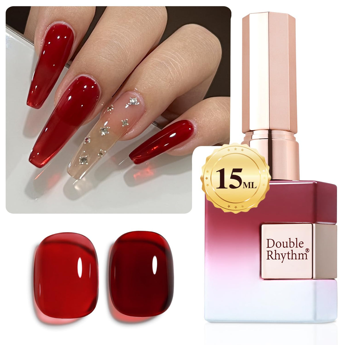 Double Rhythm burgundy jelly gel polish bottle close-up with milky translucent finish