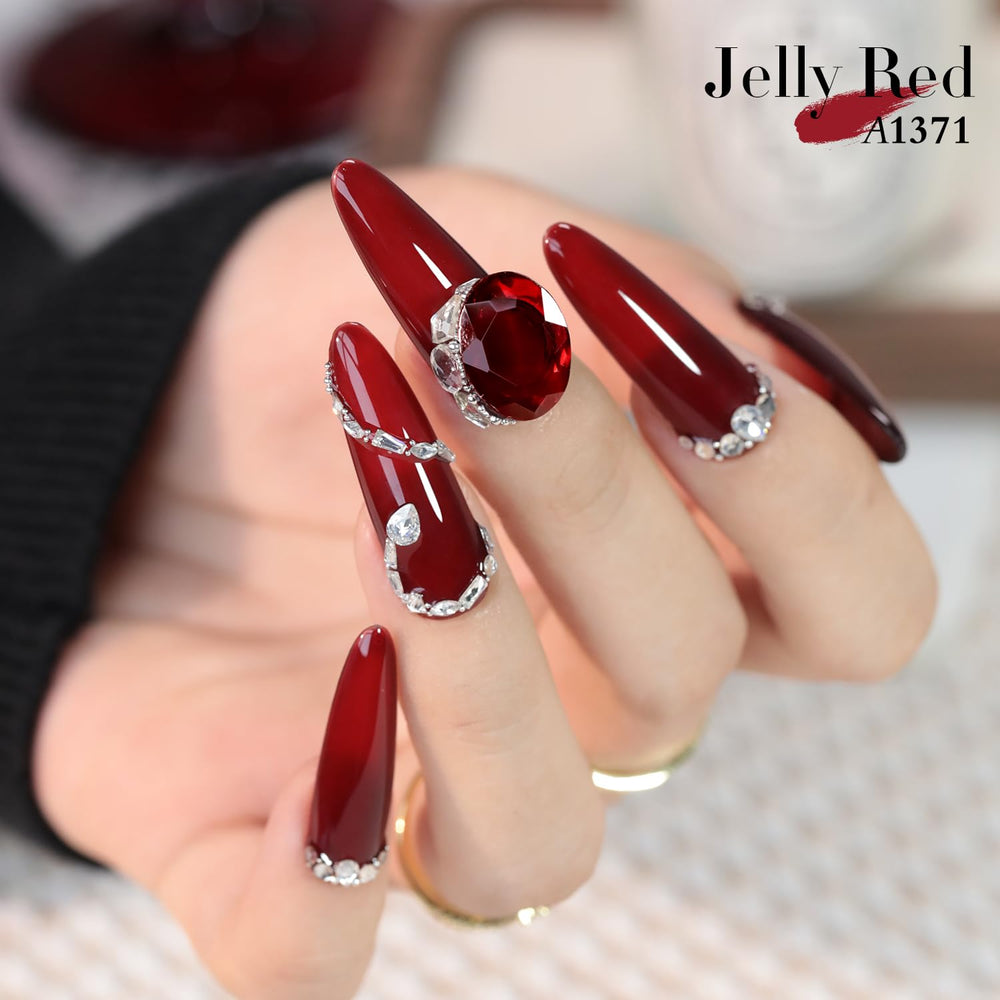 Double Rhythm burgundy jelly gel polish swatch showing translucence and depth