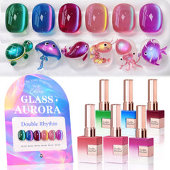 Double Rhythm Cat Eye Gel Nail Polish Set in six colors for at-home manicure
