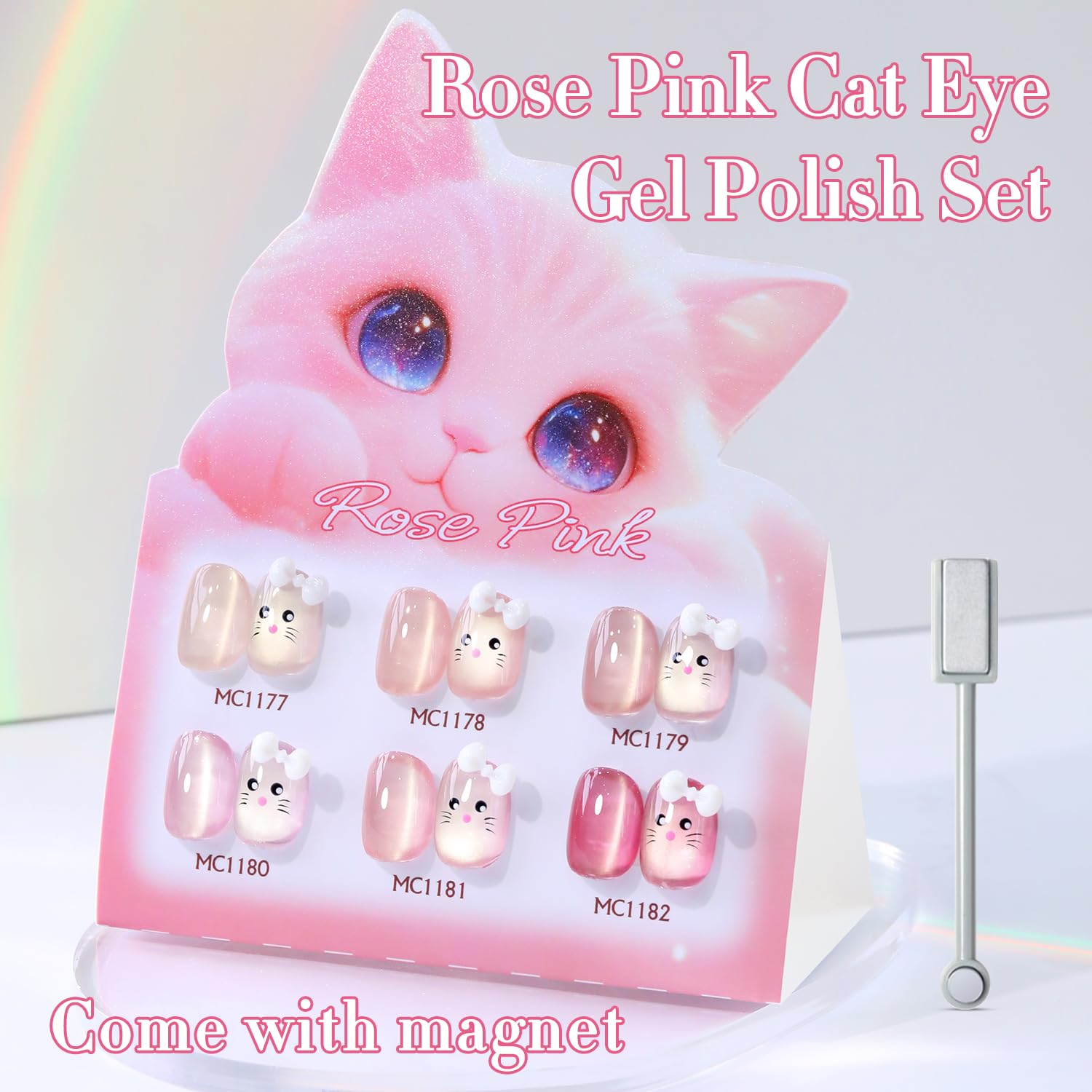Double Rhythm cat-eye collection magnet demonstrates varying styles on nails.