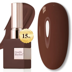 Double Rhythm dark brown gel polish 15ml bottle showing pure sheer color for easy at home manicures