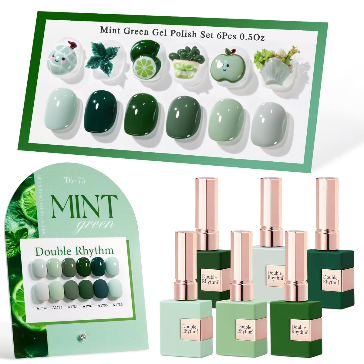 Double Rhythm dark mint frost gel polish bottle close-up for vibrant at-home nails