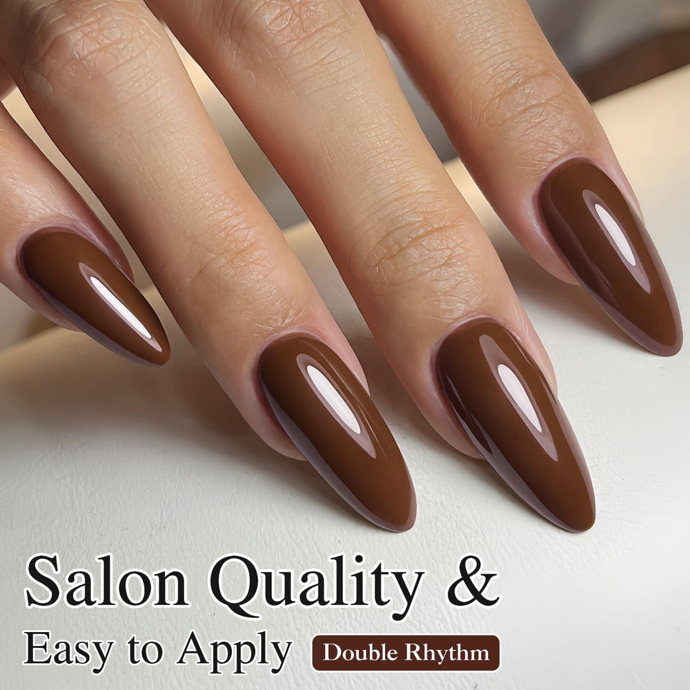 Brush applied close-up showing precise application of Double Rhythm gel polish