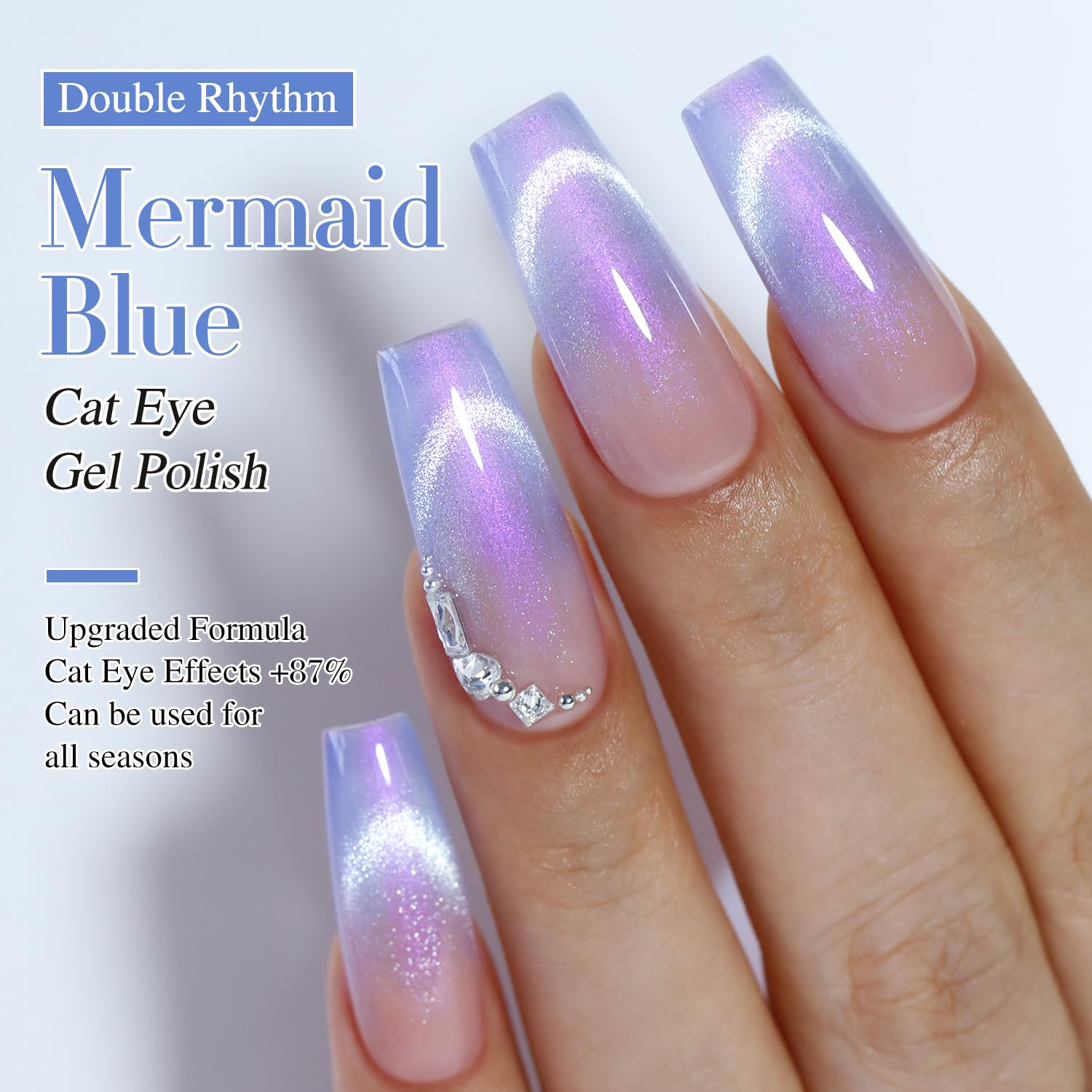 Double Rhythm gel con efecto holográfico para uñas con brillo intenso.