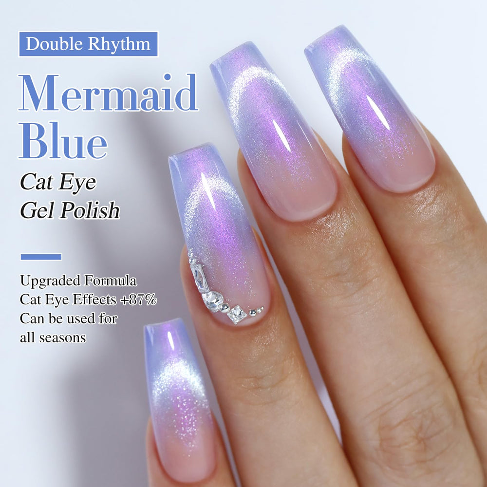Double Rhythm gel con efecto holográfico para uñas con brillo intenso.
