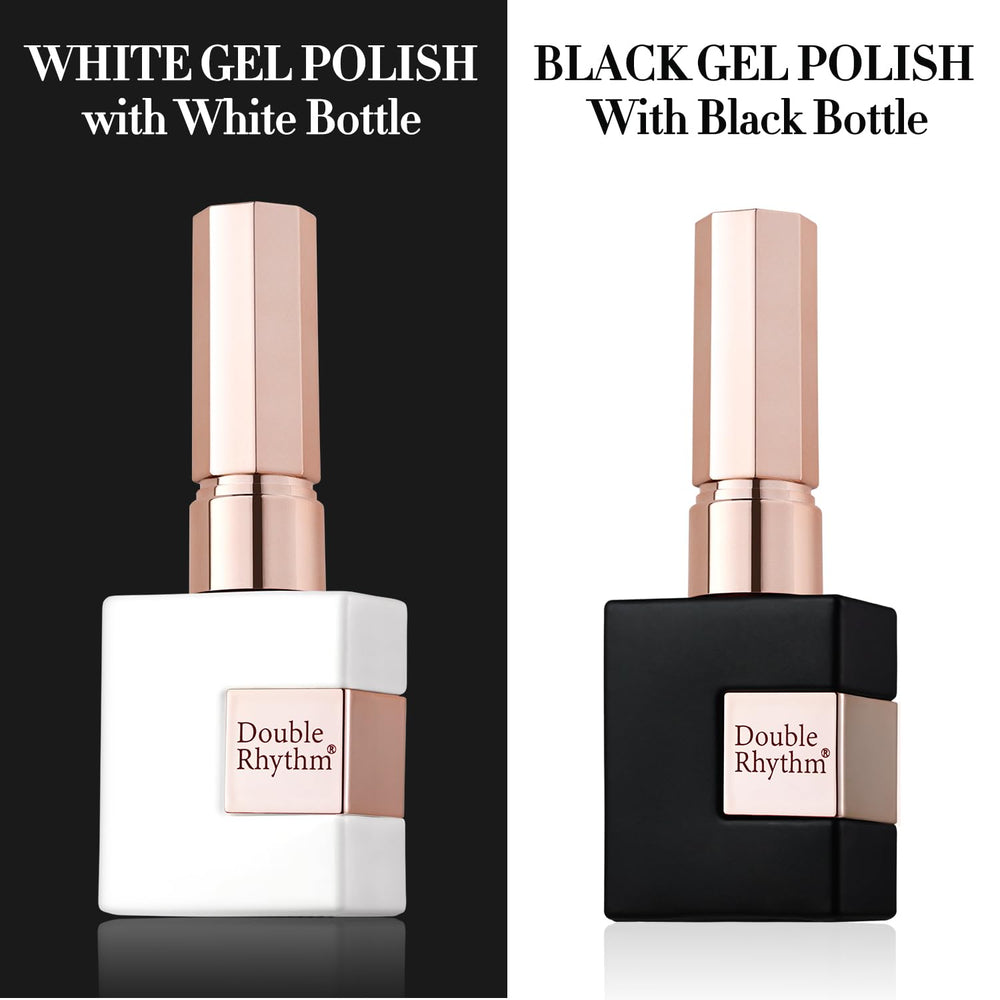 Double Rhythm gel negro puro en botella cuadrada, perfecto para contrastes elegantes.