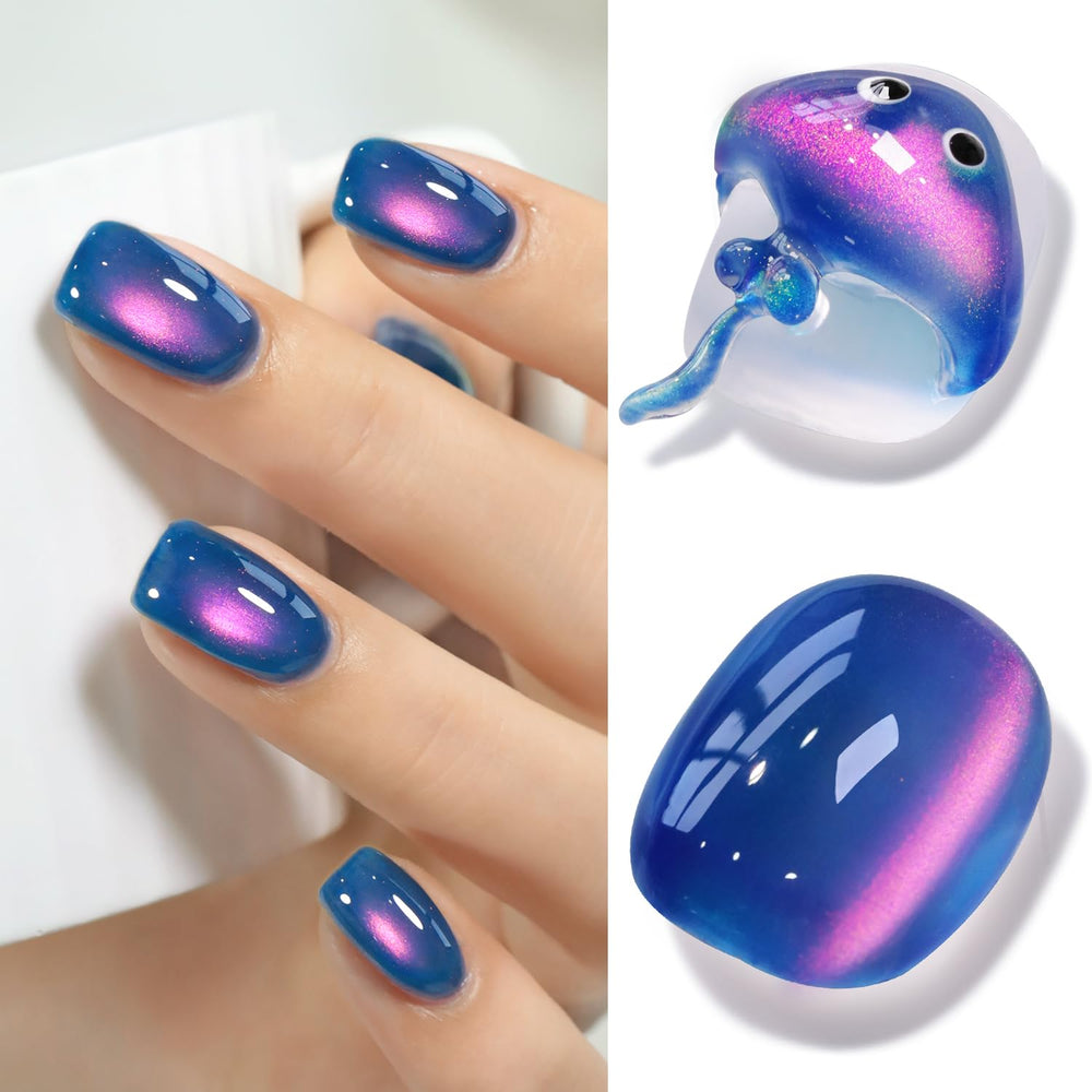 Double Rhythm esmalte gel ojo de gato azul marino para un efecto holográfico en uñas