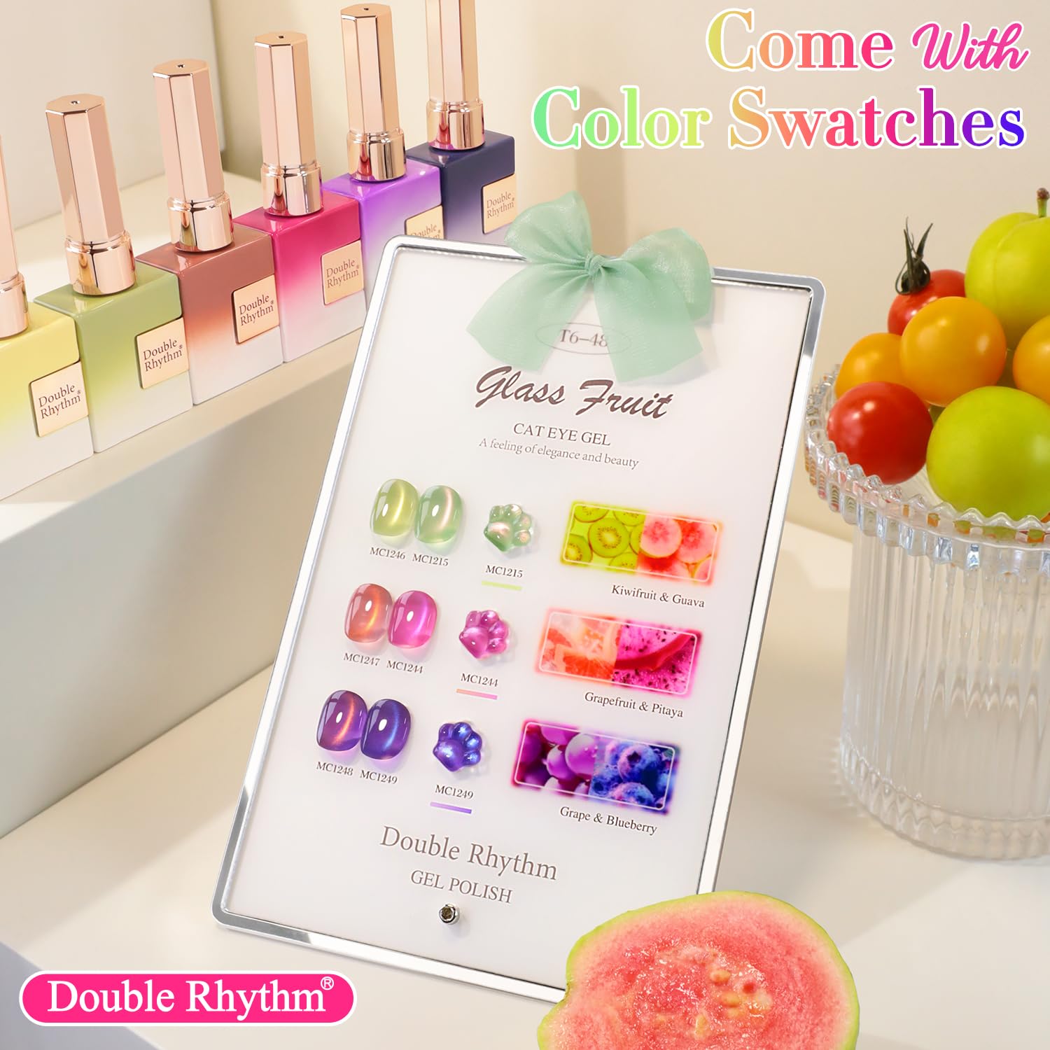 Double Rhythm cat eye polish rose color close-up highlights magnetic shimmer effect