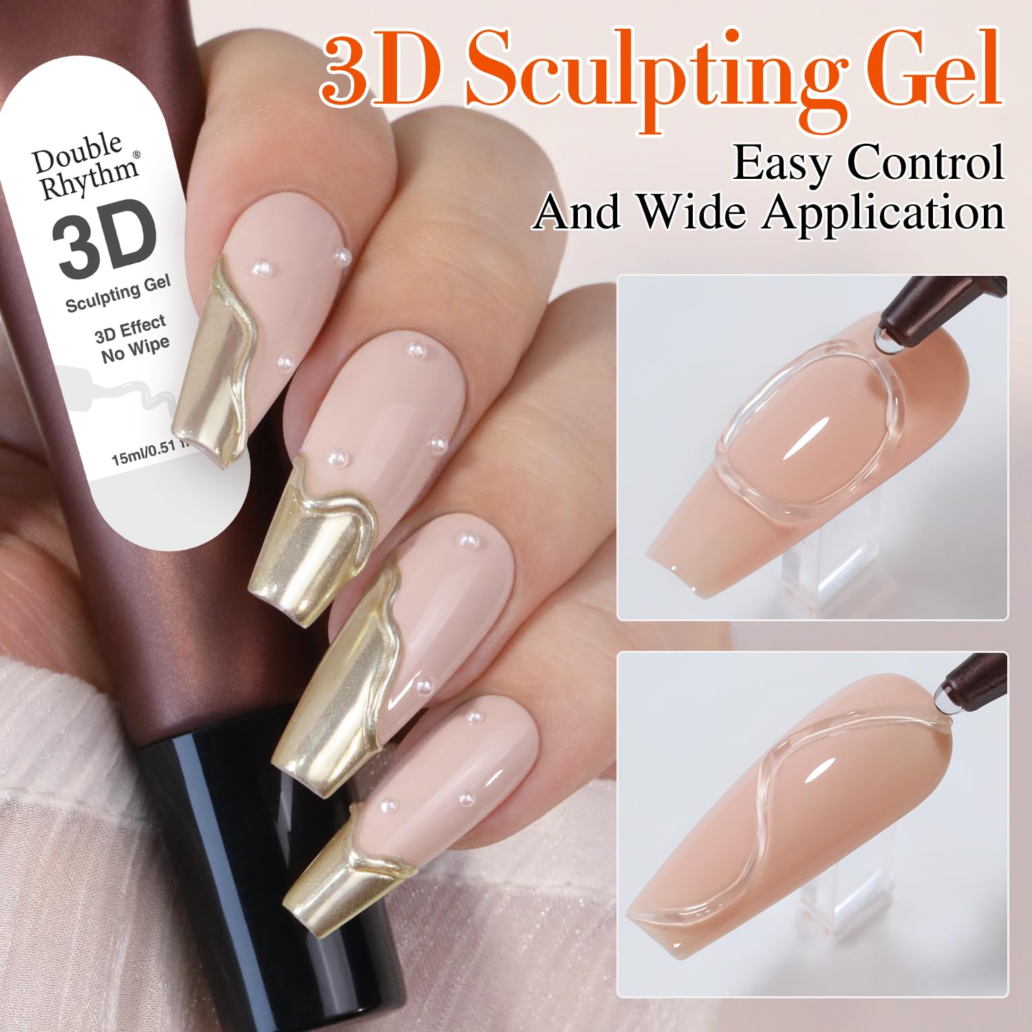 Double Rhythm gel arte uñas, transparente sin limpieza para acabado duradero.