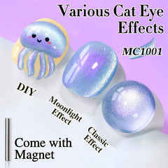 Double Rhythm gel ojo-de-gato translúcido con brillo holográfico para uñas llamativas.