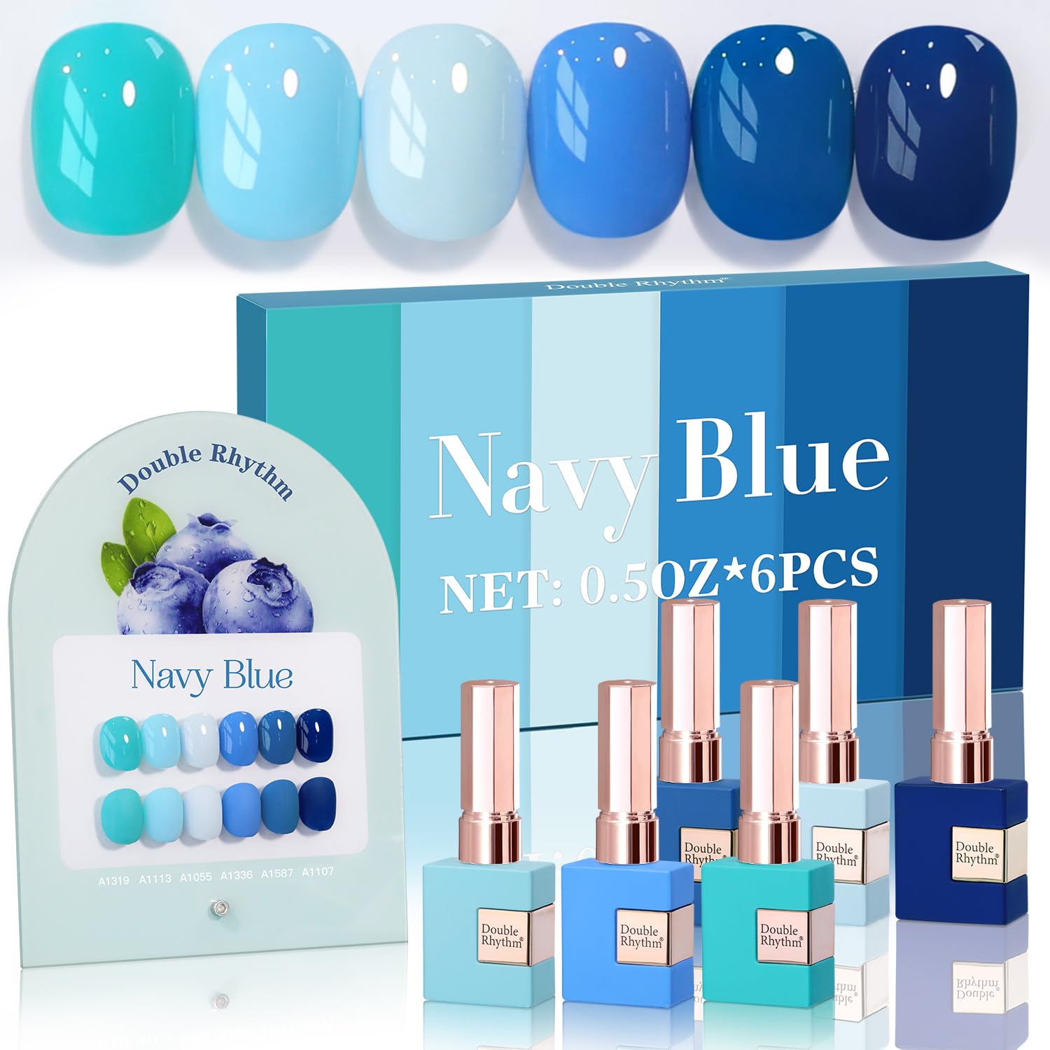 Double Rhythm gel polish light blue bottle front view with long-lasting color