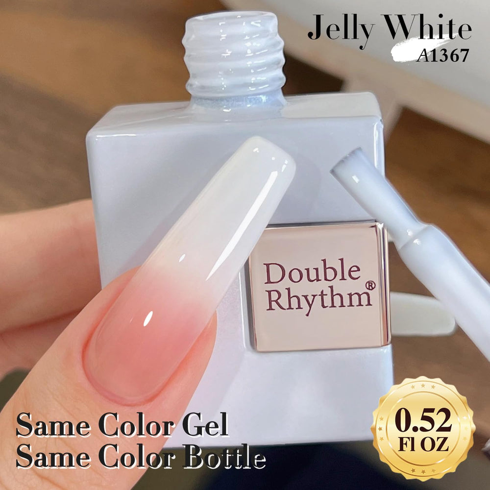 Double Rhythm jelly gel polish brush application demonstrates even layers and lasting shine.