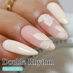 Double Rhythm gel polish curing under UV LED lamp for quick set