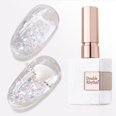 Double Rhythm gel esmalte frasco perla blanco dorado, acabado suave y glam
