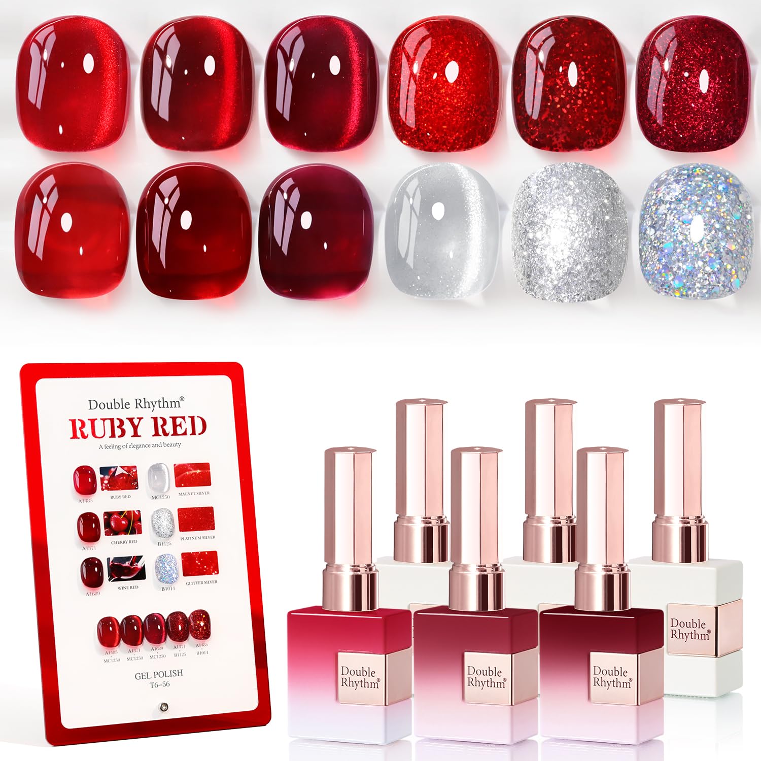 Double Rhythm gel polish set with six 15ml bottles for cohesive color choices.