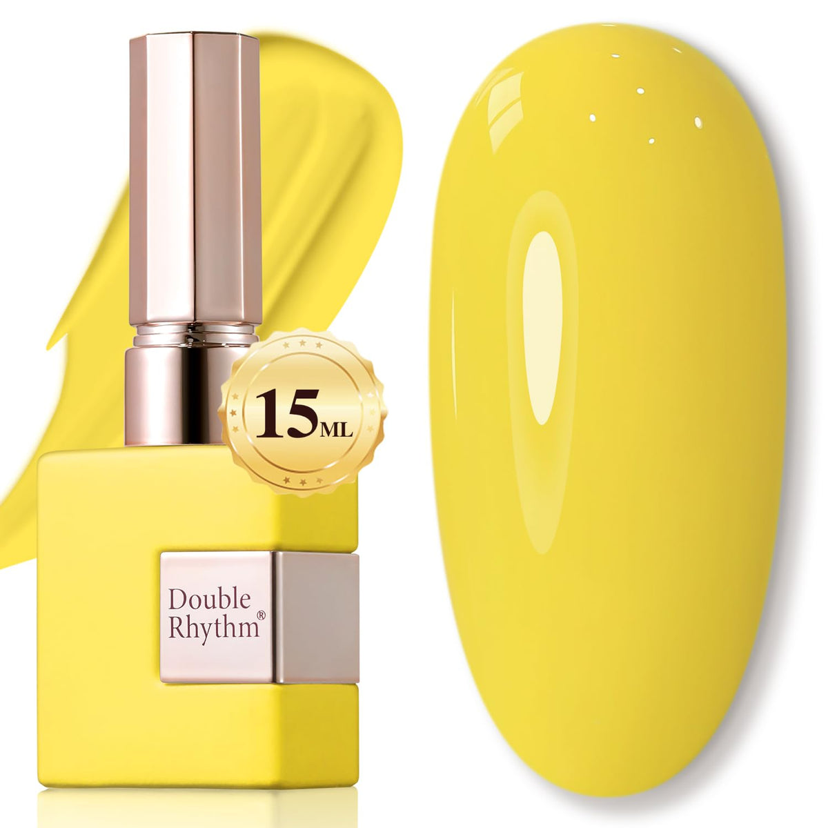 Double Rhythm Yellow A1396 gel polish bottle ready for at-home manicure.
