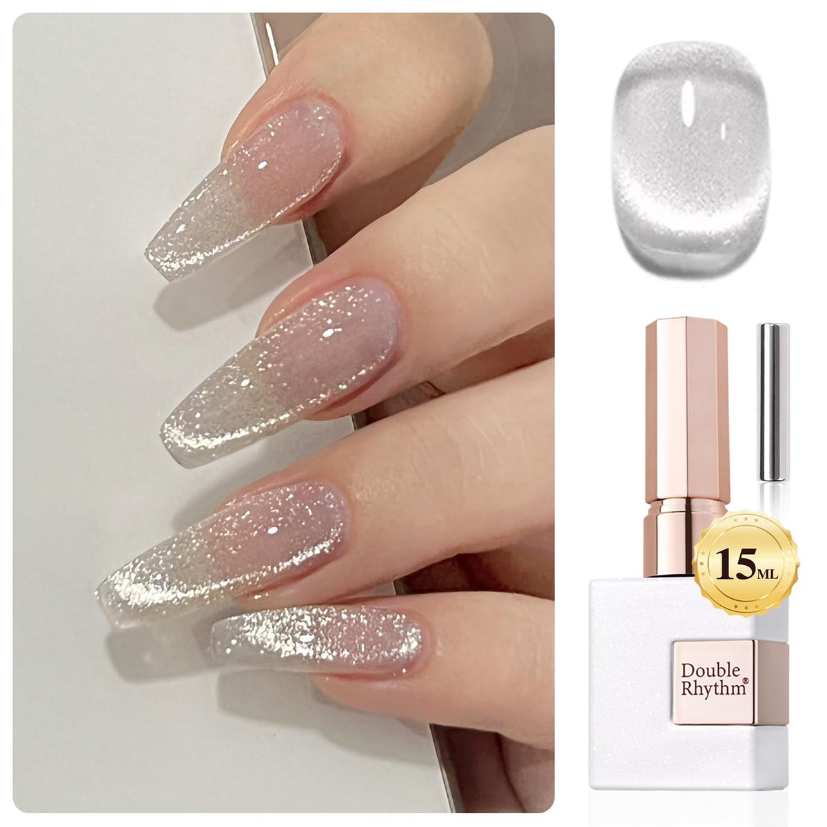 Double Rhythm gel uñas ojo de gato 15 ml muestra efecto magnético para uñas elegantes