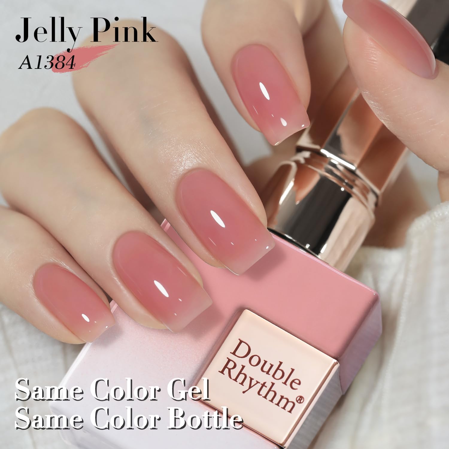 Double Rhythm glossy swatch on nail reveals a high-gloss finish