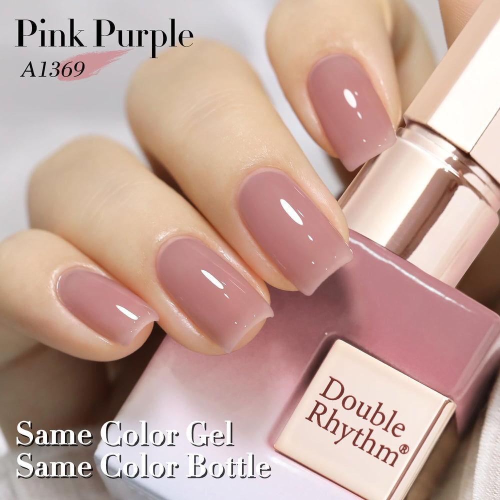 Hand displaying Pink Lilac nails created with Double Rhythm gel polish at home.