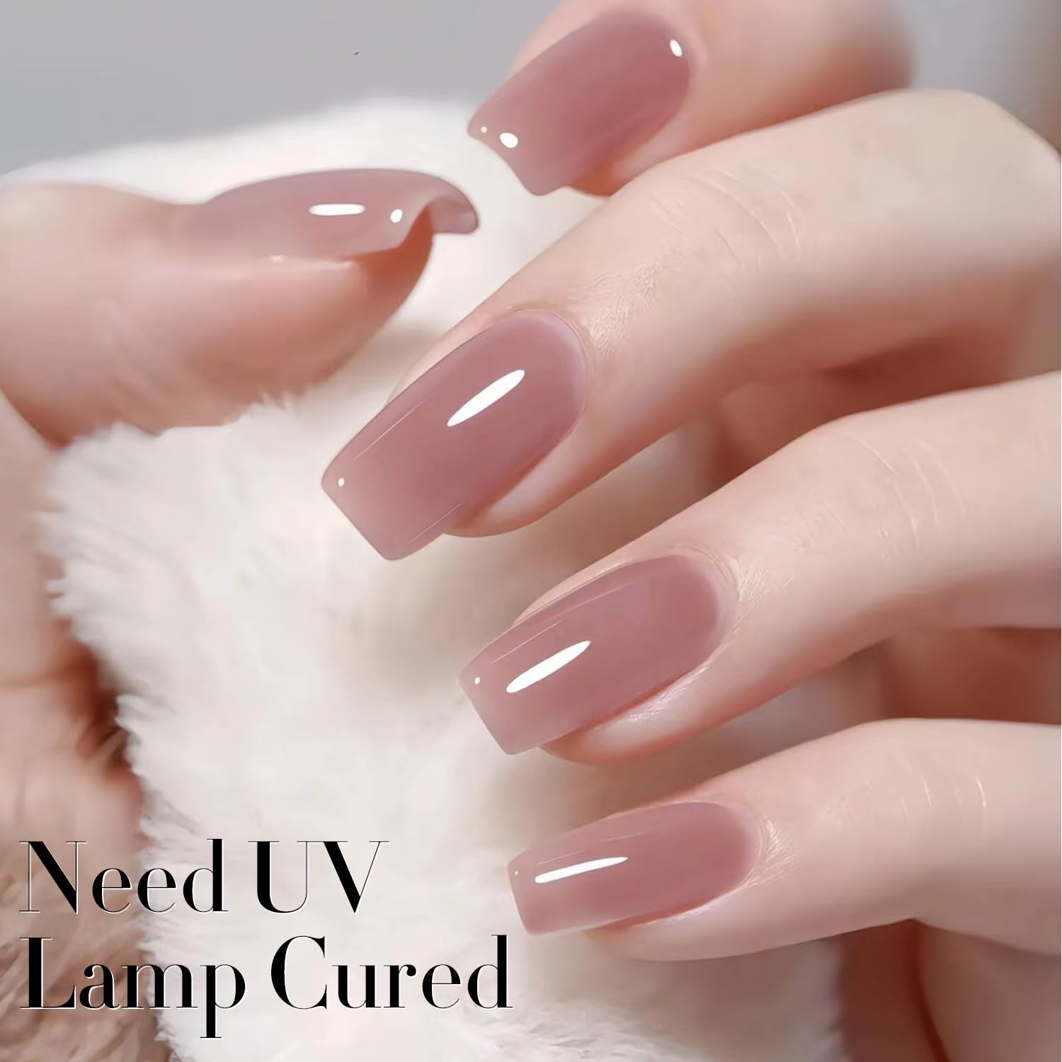 Nails with a high gloss finish achieved by Double Rhythm gel polish.