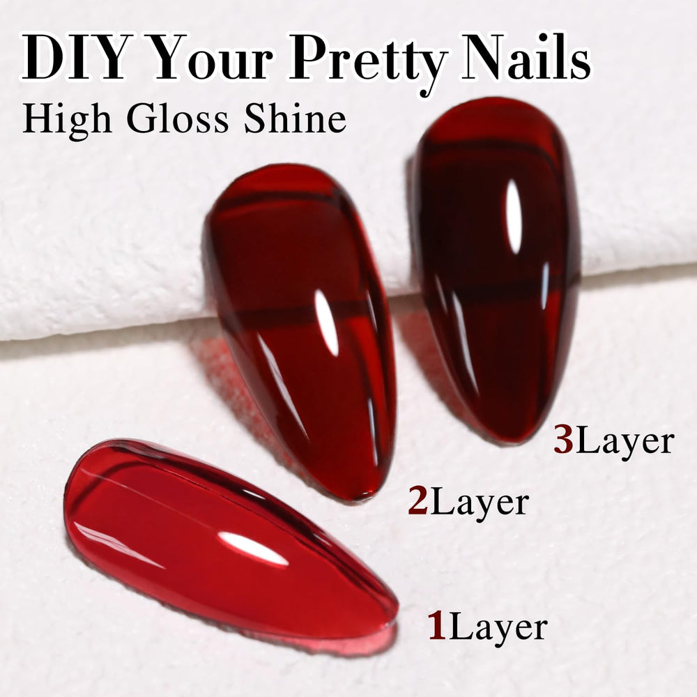 Double Rhythm burgundy jelly gel polish nails with glossy finish