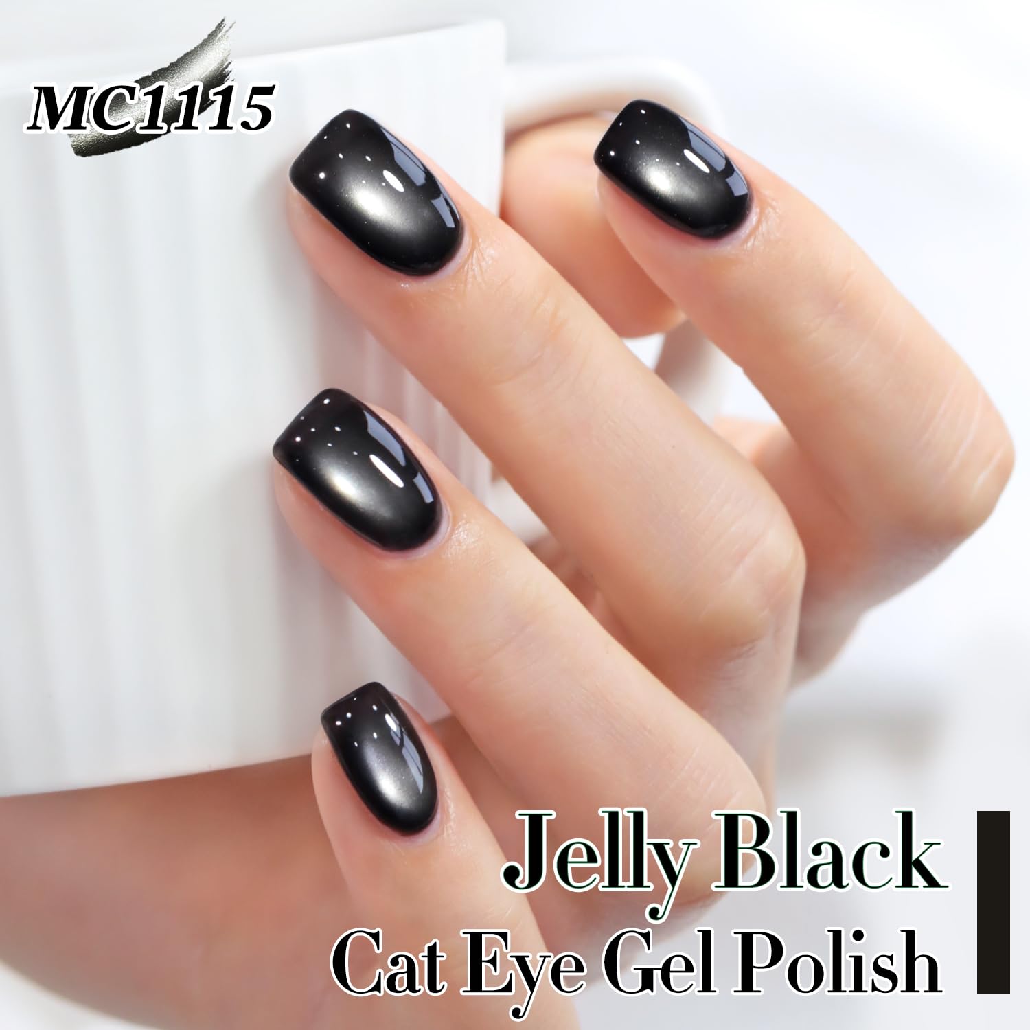 Shiny, smooth finish after cure with Double Rhythm cat eye gel polish