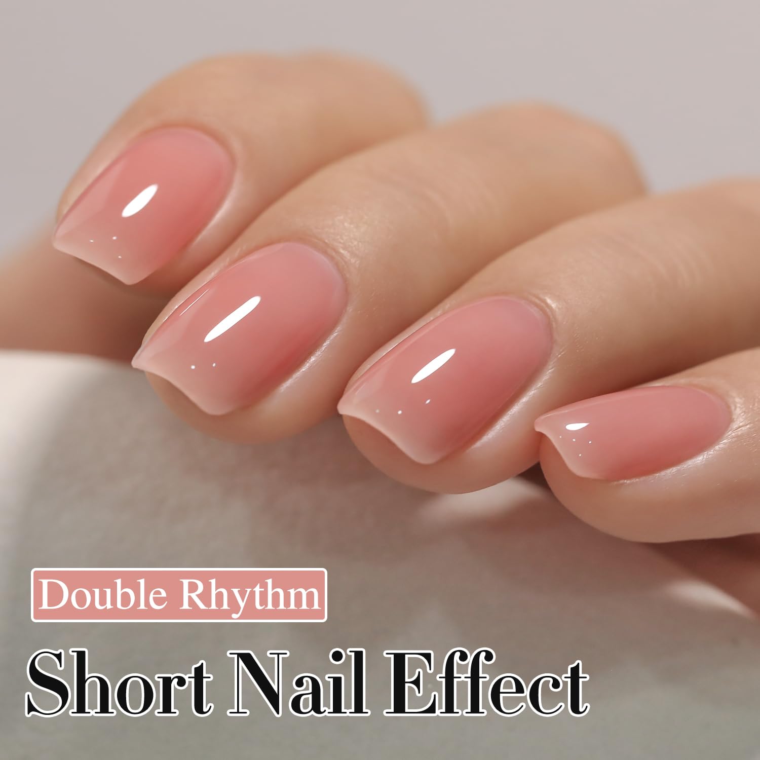 Double Rhythm jelly polish in milky pink shade showcased on the bottle